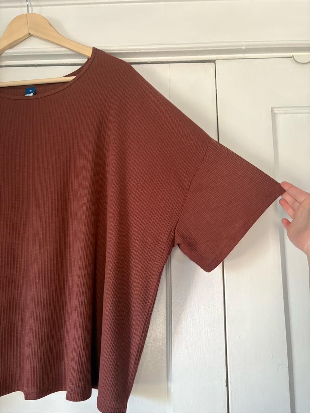 Boxy Ribbed Short Dolman Sleeve Tee - Rust - Picture 3 of 5